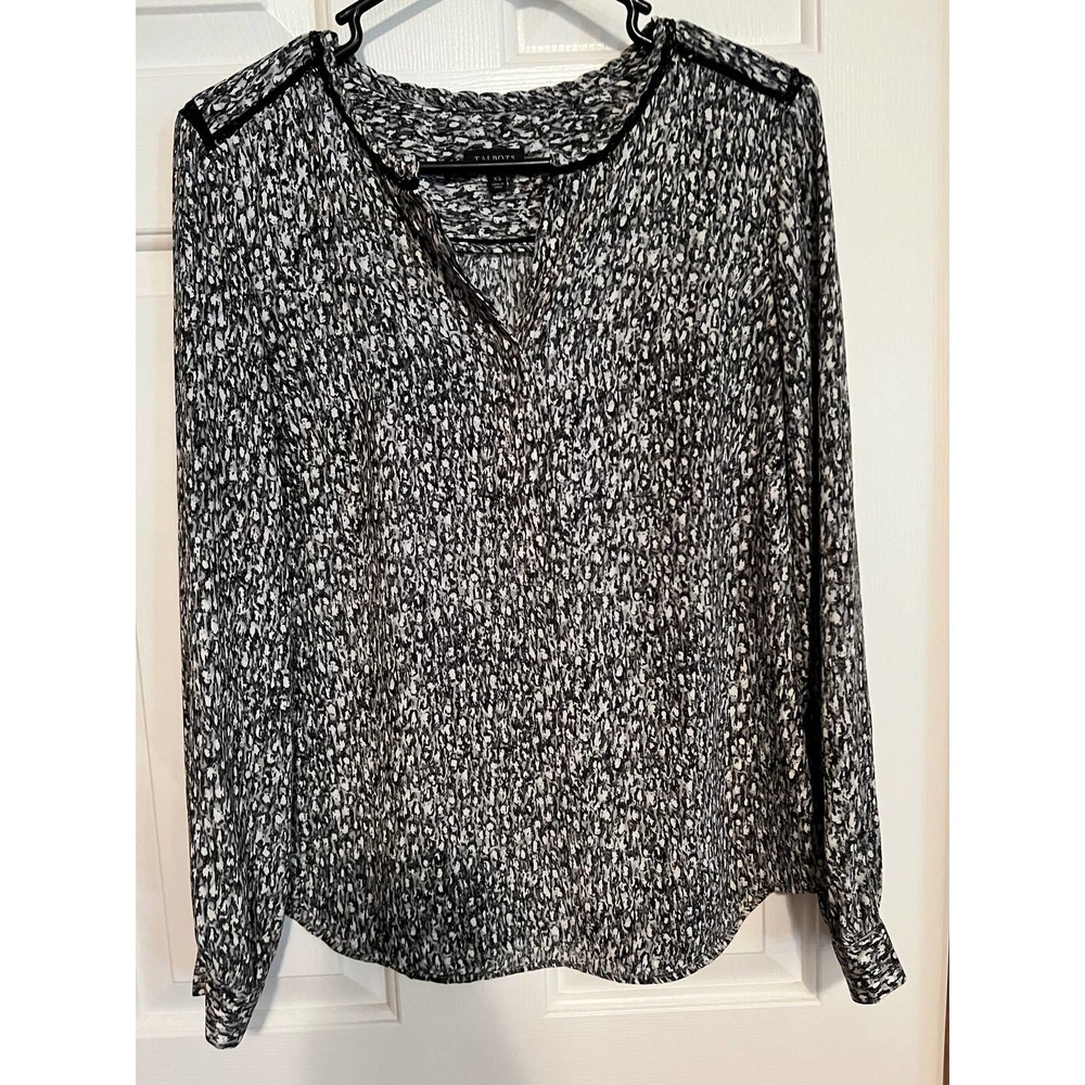 Women's Talbots Black Gray White Long Sleeve Blouse Button Up Size XS